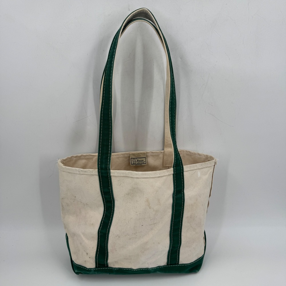 L.L. Bean Boat and Tote Bag Unisex Medium Green Canvas USA Vintage Distressed - Picture 4 of 12